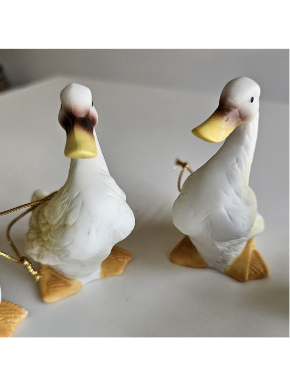 Vintage Set of 5 Bisque Porcelain White Duck Ornaments - Farmhouse Decor - Picture 5 of 12
